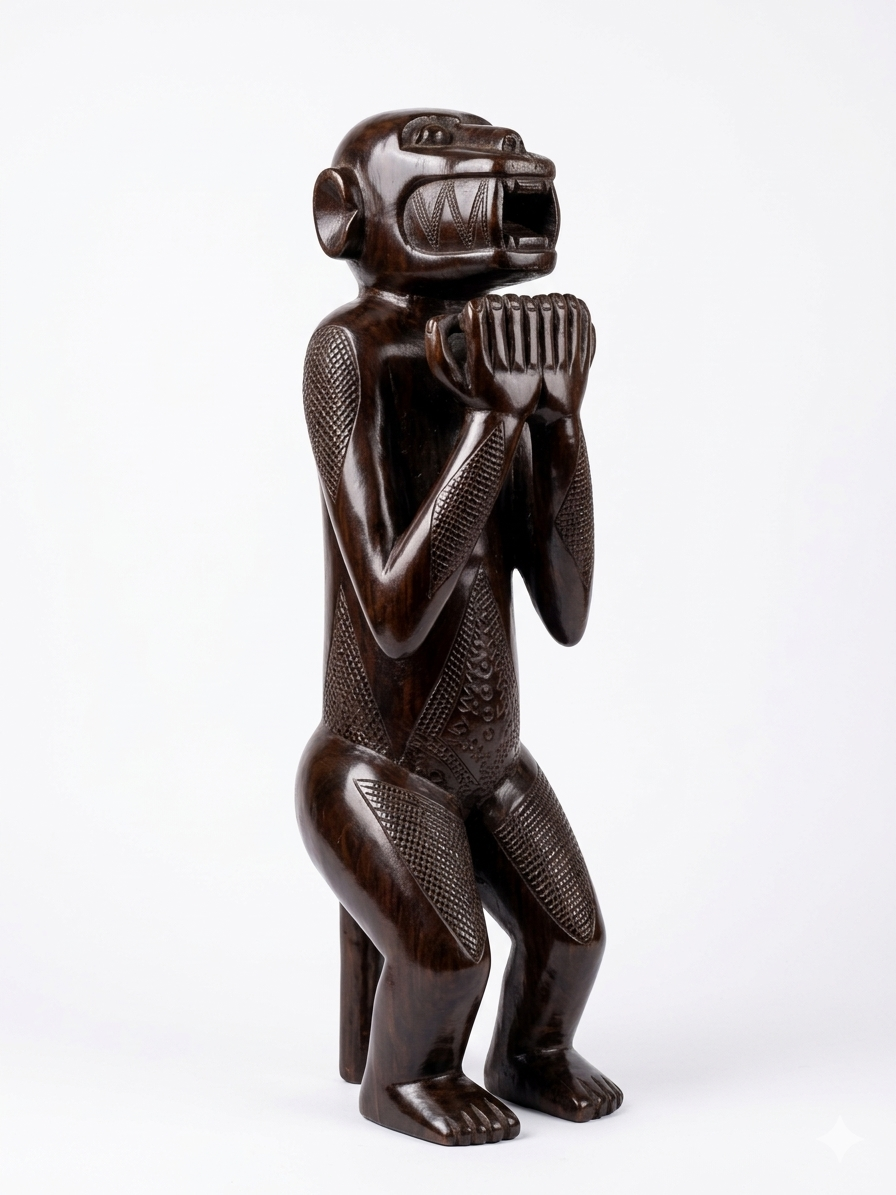 ebony stained hand carved seated primate ebony stained hand carved seated primate